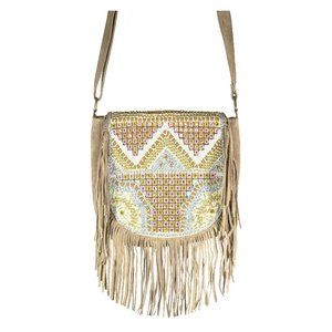 Suede Leather Embroidered Crossbody Bag